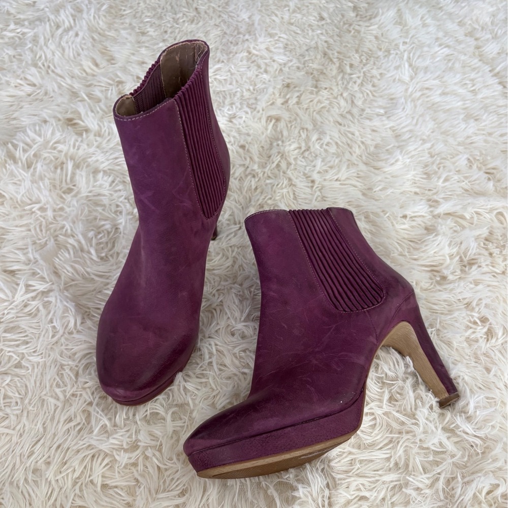 Ecco Purple Leather Platform Heel Ankle Boots Booties‎ EU 36 Stylish Design